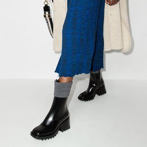 CHLOE Betty Rib Cuff Waterproof Rain Boot Size 36